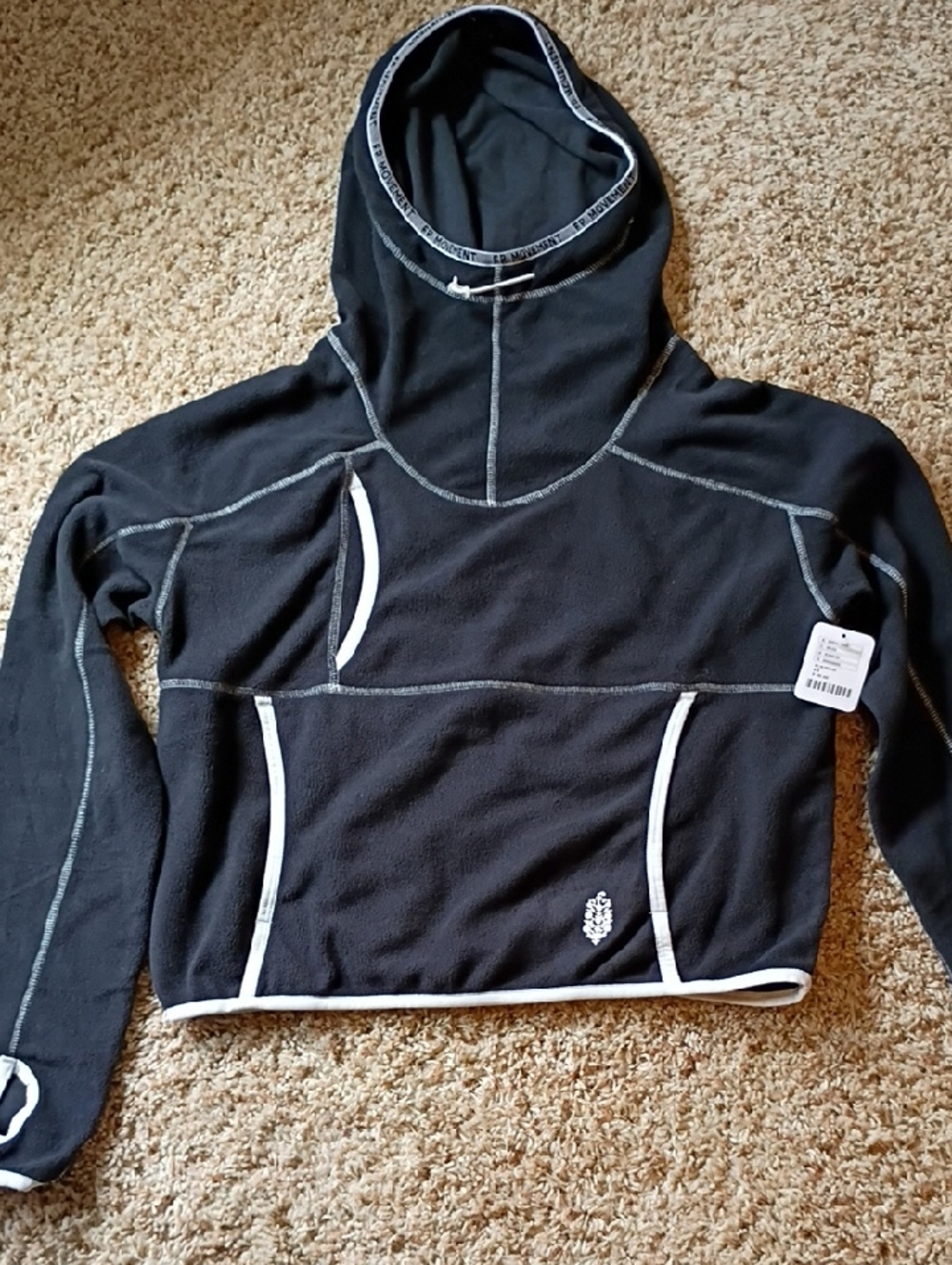 Free People Black Hoodie with White Stitching